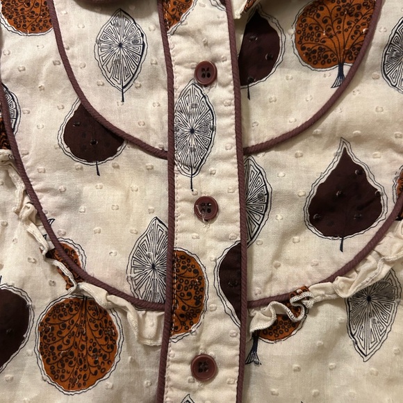Odille Anthropologie Size 6 Tree Brown Leaf Unique Boho Button Blouse 3/4 Sleeve - Picture 4 of 7